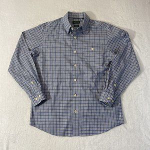 ORVIS MENS SHIRT Medium LS BUTTON UP White BL BLK PLAID CLASSIC FIT wrinkle free